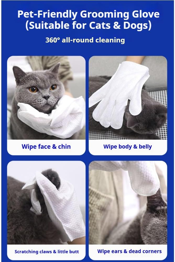 Dog Shampoo Mitts Pet Bath Wipes, Pet Cleaning Deodorizing Glove Wipes for Dogs & Cats,Fragrance-Free, Gentle Grooming Mittens for Sensitive Skin (5Pcs)