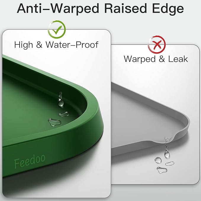 Feedoo Pet Feeding Mat [Warped Resistant Raised Edge], Water-Proof Silicone Placement for Food Water Bowls, Anti-Slip Base Protect Floor, BPA-Free&Dishwasher-Safe [28.5x16.5inch XL, Green]