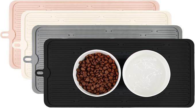 Dahaiwua Waterproof Pet Placemat,Feeding Mats,Non Slipping Cat Food Mats,Cat Food Mats for Floor with Lip,Dog Food Mat-Beige