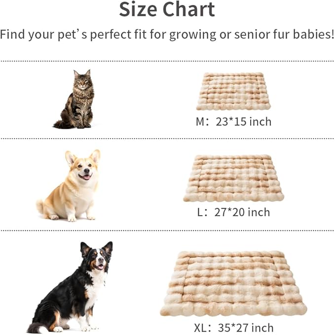 SOMAHE Cat Bed Ultra Soft Plush Machine Washable Pet Mat with Non-Slip Rubber Bottom for Indoor Cats & Dogs Faux Fur Cushion Pad for Floor Couch Carrier for Kittens & Puppies 23 x 15 Inch Medium Camel