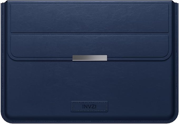 INVZI MacBook Sleeve, Vegan Leather Bag Compatible with 13”/14" MacBook Air, MacBook Pro M1/M2 2018-2022, Compact Design with Invisible Stand (Midnight Blue)