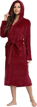 RONGTAI Womens Robes Plush Fleece Hooded Bathrobe Thick Nightgown with Pockets Fluffy Sleepwear