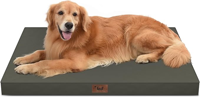 Tail Stories Outdoor All Weather XL Dog Bed, Waterproof Dog Bed for Extra Large Dogs, Orthopedic Egg Crate Foam Pet Bed with Removable Washable Oxford Cooling Cover, 44x32 Inch, Brown