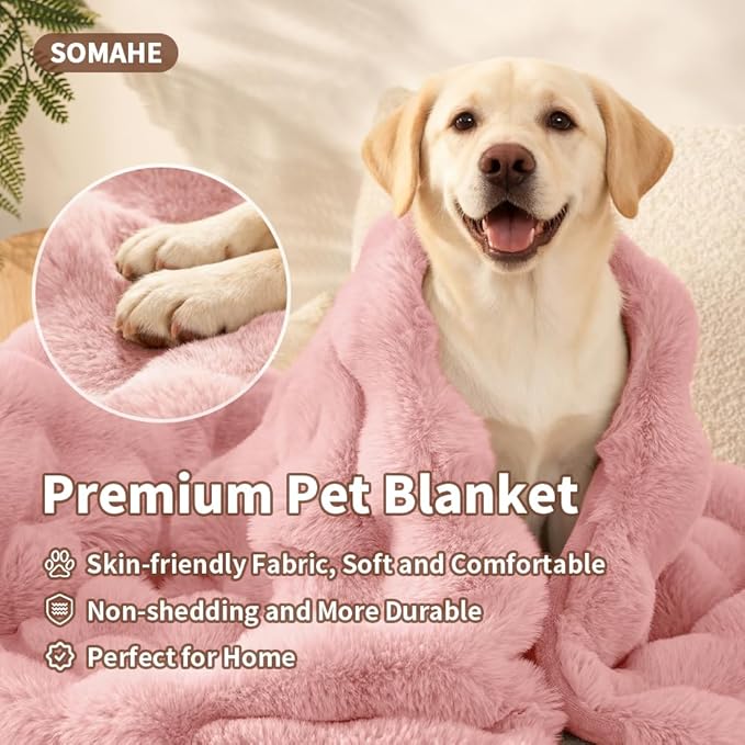 SOMAHE Dog Blanket Self-Warming Throw for Medium & Large Dogs, Dual-Side Sherpa Plush, Thick Crate Bed Cover & Car Seat Mat, Anti-Static Machine Washable No Shrink, 39x30 Inch Pink