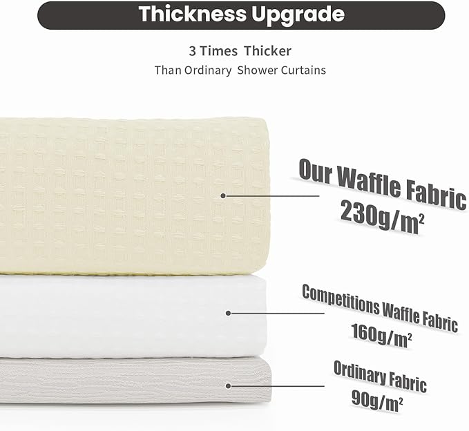 Inhousolu Long No Hook Shower Curtain with Snap in Fabric Liner Set Waffle Weave 230GSM Weighted Hem, Waterproof & Washable Bathroom Curtain Spa Luxury with Mesh Top Window 72" W x 78" L Ivory