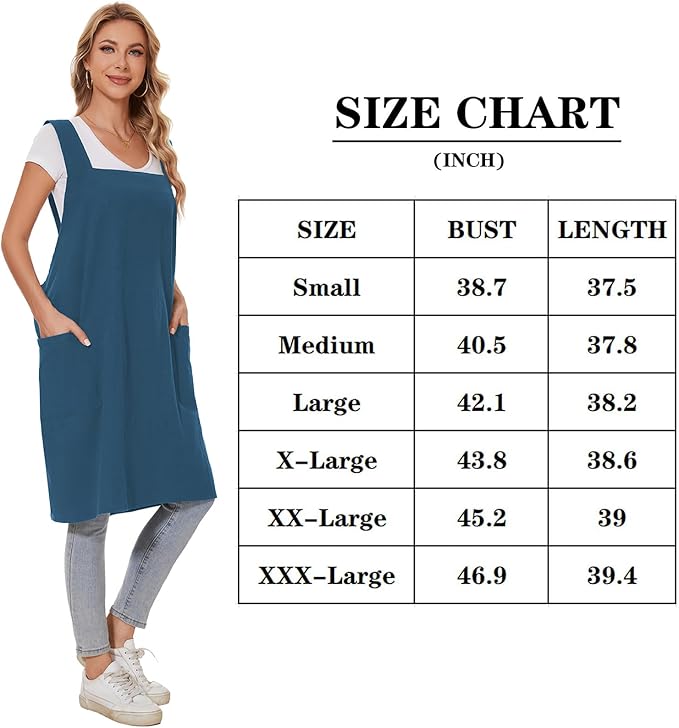 Linen Cotton Aprons for Women Smock Cross-Back Apron with Pockets