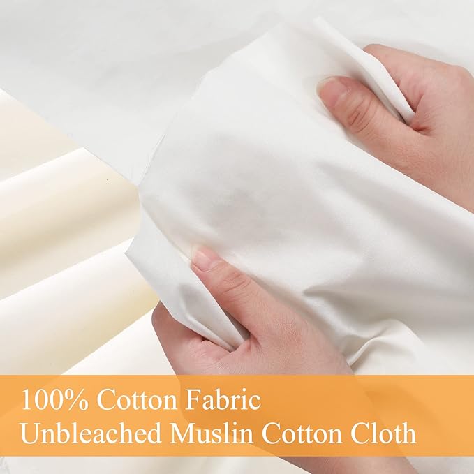 VitalCozy 63'' x 20 yd Unbleached Cotton Muslin Fabric Textile Wide Polyester Cotton Linen Material Embroidery Muslin Quilting Fabric by Yard for Sewing Apparel Painting(Beige)