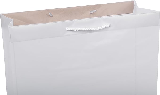 Prime Line Packaging Frosted White Gift Bags with Rope Handles, Reusable Shopping Bags for Retail, Small Business, Boutique, Favors, Bulk, 16x6x12, 100 Pack