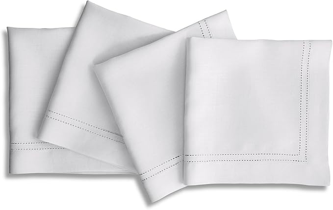 Solino Home White Linen Napkins Set of 4-100% Pure Linen Double Hemstitch Dinner Napkins 20 x 20 Inch for Winter, Valentines, Spring, Easter - Handcrafted and Machine Washable