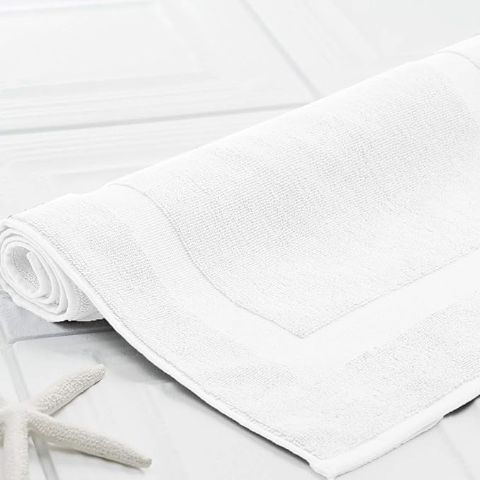 RIVERSIDE Bath Mat Set of 2 - White Bath Mats 21x34 Inches, Not a Bathroom Rug, 100% Ring Spun Cotton, Super Soft & Highly Absorbent Bathroom Floor Mats