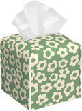 POIUBLE Tissue Box Holder Green Groovy Flower Tissue Box Cover Square Leather Tissue Holder Organizer Portable Decorative Facial Paper Case for Home Office Bathroom Vanity Countertop