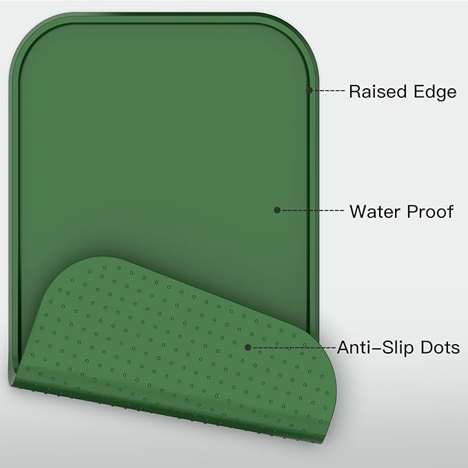 Feedoo Pet Feeding Mat [Warped Resistant Raised Edge], Water-Proof Silicone Placement for Food Water Bowls, Anti-Slip Base Protect Floor, BPA-Free&Dishwasher-Safe [18.5x11.5inch Medium, Green]