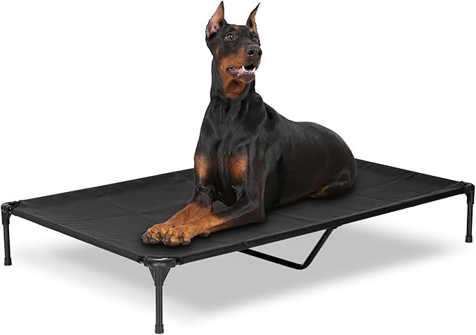 PVY Elevated Dog Bed for Outdoor, XXL Raised Dog Cot Indestructible with Washable Mesh, Cooling Summer Pet Cot Chew Proof for Outside Camping Travel, 59"x36" Black