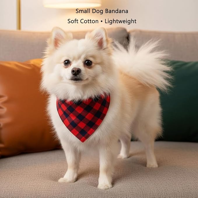 Small Dog Bandana,Soft Cotton Pet Triangle Scarf for Small Dogs & Cats,Lightweight Tie-On,Pet Photo Prop,Cute Holiday Dog Bandana 2 Pack (Red)