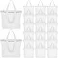 Silkfly 20 Pcs Canvas Tote Bags Bulk 16.5x13.4'' Blank Cotton Canvas Bag with Zipper Handles Reusable Plain Grocery Makeup Handbag for DIY(White)