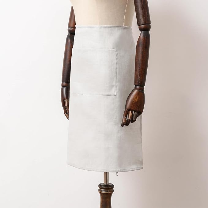 100% Linen Bistro Half Apron, Waist Apron With 2 Pockets For Women Men Waitress Server Cooking Kitchen Restaurant