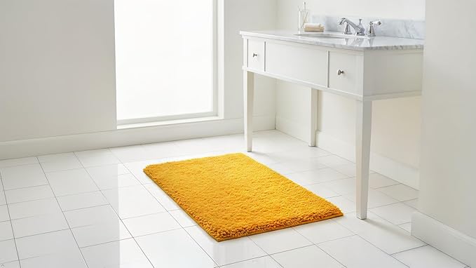 C23 Luxury Shag Bath Rug | 2200 GSM Ultra-Soft Plush Thick Bathroom Mat | 20"x32" Mustard Yellow High-Density Shaggy Rug | Non-Slip Natural Latex Back, Absorbent, Machine Washable, 1 Piece