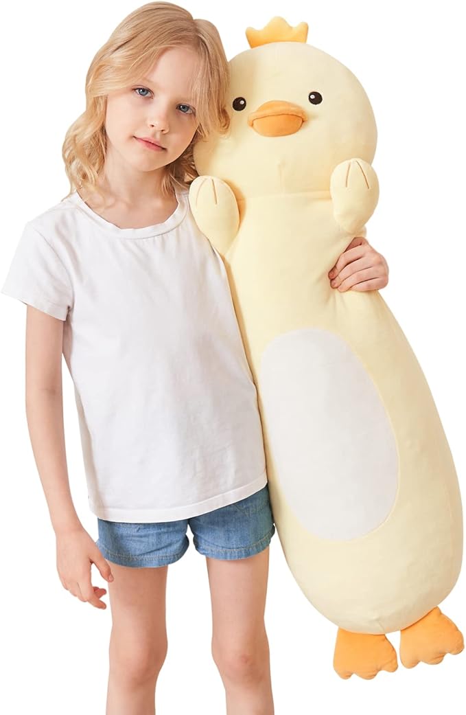 36” Long Duck Plush Body Pillow, Kawaii Cute Yellow Ducks Stuffed Animals, Hugging Squishy Pillow Soft Plushies Toy, Gifts for Kids Girls and Boys, Birthday, Halloween, Christmas