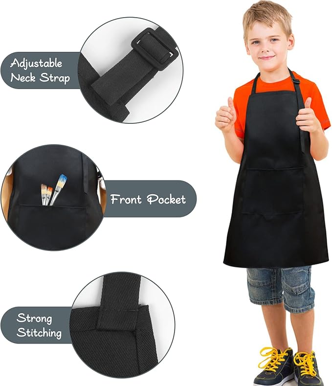 SINLAND Kids Apron with Pocket 2 Pack Children Chef Apron for Cooking Baking Painting
