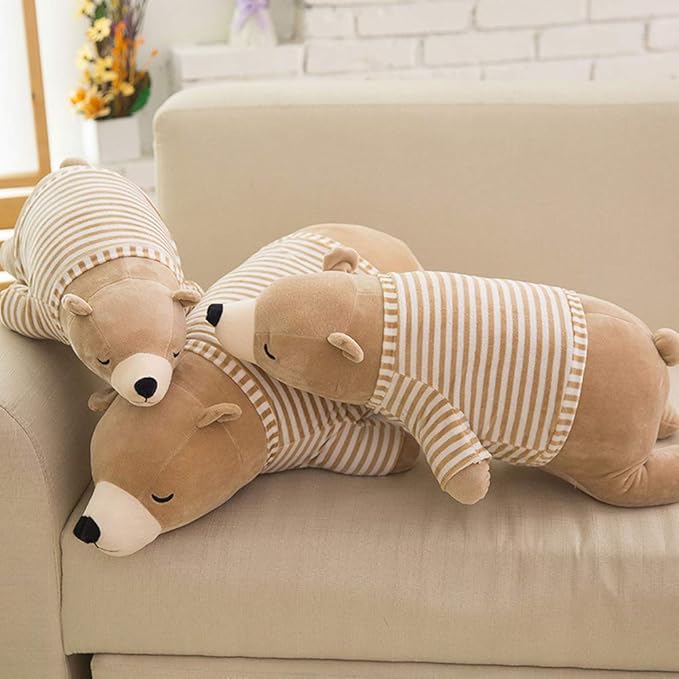 MMTTAO Stuffed Polar Bear Animal Plush Toy 14 Inch Small Brown Sleeping Bear Animal Stuff Soft Plushies Cute Dolls Collection Huggable Pillow Cushion Birthday Gift for Kids Child Boys Girls, 14Inches