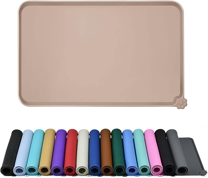 Reopet Waterproof Pet Feeding Mat with High Raised Edges, Heavier and Thicker Placemats for Cat Dog Water Bowl with BPA Free, Dogs Cats Food Mats for Messy Drinkers to Prevent Spill and Protect Floors