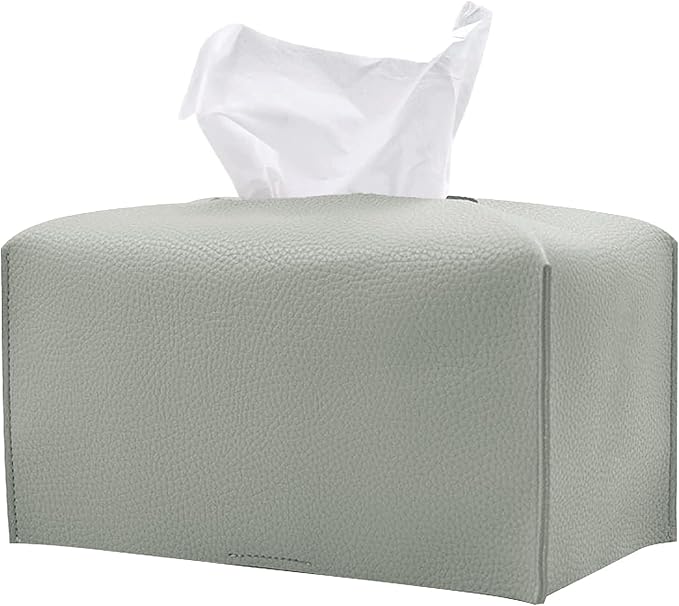 Hapforever 1PC Extra Large Rectangle Tissue Box Cover, PU Leather Rectangular Tissue Box Holder with Bottom Belt Plus Size Tissue Box Organizer for Bathroom/Car/Hotel/Office (9.5’’x5’’x5’’, Grey)