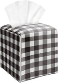 Black and White Buffalo Plaid Tissue Box Cover Square, Leather Tissue Holder with Bottom Belt, for Nightstands Desks Office Bathroom Car Vanity Home Decor Supplies -009