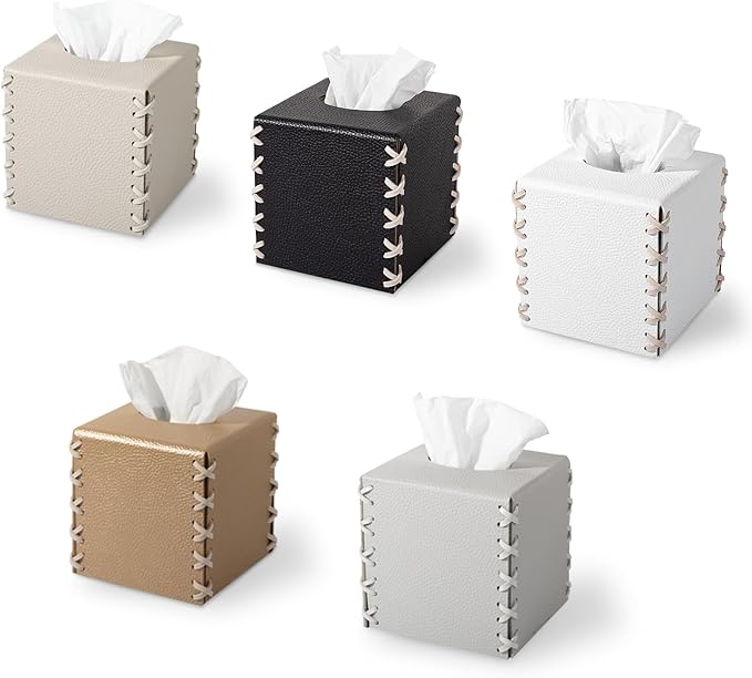 Tissue Box Cover PU Leather Tissue Holder Square Decorative Home Decor Cube Boxes for Bathroom, Kitchen, Nightstand, Office Desk Essentials, Gold