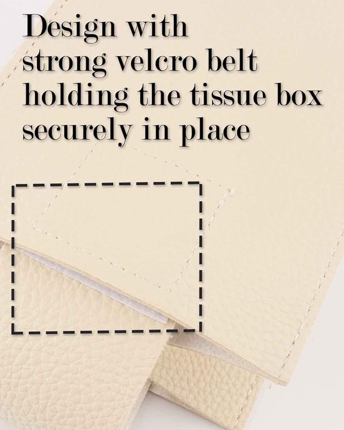 Tissue Box Cover Leather Rectangular – with Bottom Belt [JESMINI, Beige] Modern Large PU Leather Rectangle Tissue Box Cover Decorative for Bathroom Vanity Countertop/Night Stands/Office Desk