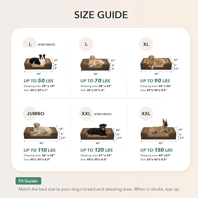 Casa Paw Orthopedic XXL Dog Beds, Waterproof Memory Foam Big Pet Bed for Extra Large Sized Dogs 53x42Inch, Non-Slip Bottom and Egg-Crate Foam Dog Couch Bed with Washable Removable Cover, Brown
