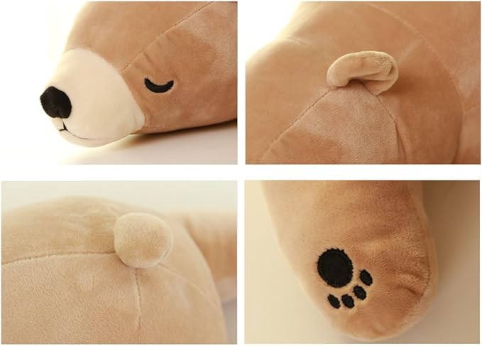 MMTTAO Stuffed Polar Bear Animal Plush Toy 14 Inch Small Brown Sleeping Bear Animal Stuff Soft Plushies Cute Dolls Collection Huggable Pillow Cushion Birthday Gift for Kids Child Boys Girls, 14Inches