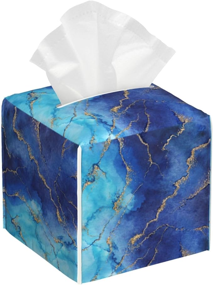 PVC Tissue Box Cover Holder,Marble Square Decorative Organizer,5.2"X5.2"X5.2" Tissue Case for Bathroom,Tabletop,Car,Office