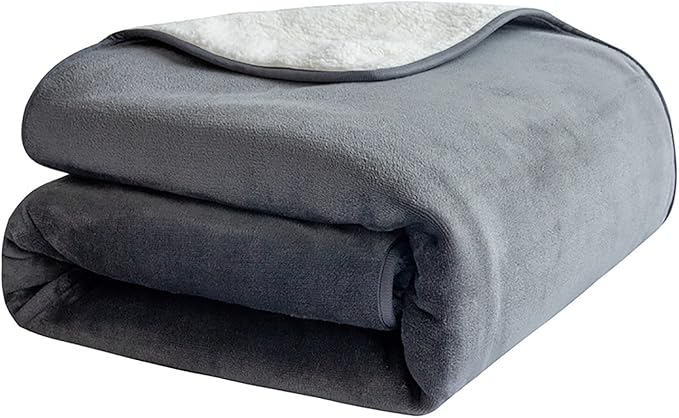 PFIMIGH Waterproof Dog Blanket, 3-Layer Flannel and Sherpa Pet Throw, Reversible Protector Cover for Bed Couch Sofa, Grey, 50"x60"