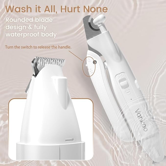 Vankoo 2 in 1 Dog & Cat Nail Clippers & Trimmers with LED Lights, Splash Guard - Pet Hair Trimmer for Around Paws, Ear, Eye,Face, Rump Rechargeable & IPX7 Waterproof Grooming Supplies for Dog, Cat