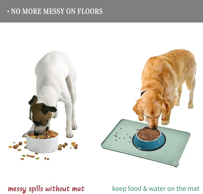 Reopet Waterproof Pet Feeding Mat with High Raised Edges, Heavier and Thicker Placemats for Cat Dog Water Bowl with BPA Free, Dogs Cats Food Mats for Messy Drinkers to Prevent Spill and Protect Floors