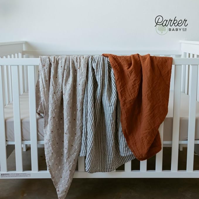 Parker Baby Swaddle Blankets - 3 Pack of 100% Cotton Muslin Swaddle Blankets for Baby Boys and Girls - Unisex/Gender Neutral - Clay