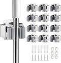 JAMEND CLXP 12PCS Broom and Mop Holder, Heavy Duty Garden Tool Organizer Rack Rake and Shovel Handle, Stainless Steel Mop Hanger. Wall Mounted Utility Rack with Screws, Silver
