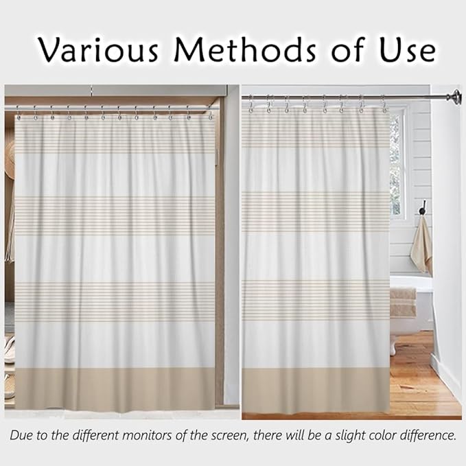 ggaimwf Vintage Stripe Waffle Fabric Shower Curtain Boho Farmhouse Plaid Patchwork Bath Curtain Rustic Checkered Long Bathtub Curtain for Women Bathroom Waterproof Decor with Hooks 36x71 Inch