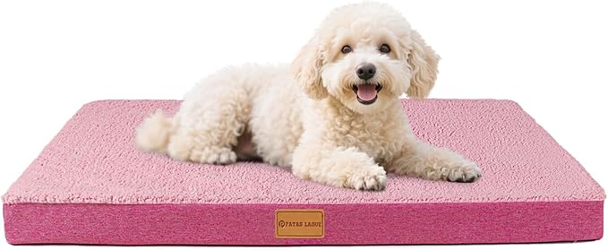Patas Lague Orthopedic Dog Bed for Small Dogs 20''X15'', Soft Waterproof Egg Crate Foam Small Pet Crate Beds Mat with Removable Washable Cover and Non-Slip Bottom, Hot Pink