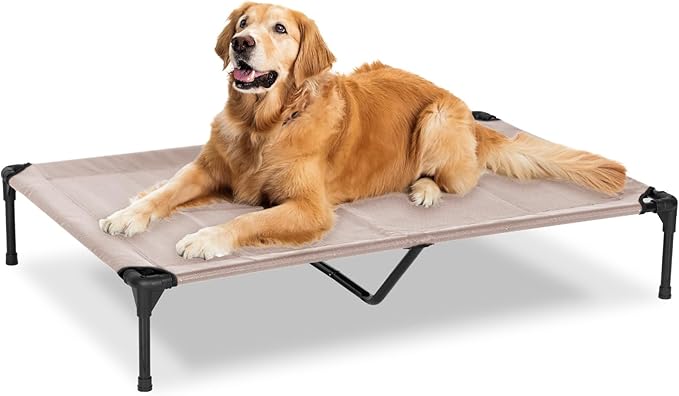 PVY Elevated Dog Bed for Outdoor, XL Raised Dog Cot with Washable Mesh, Cooling Pet Cot Chew Proof for Outside Camping, 49"x33" Grey
