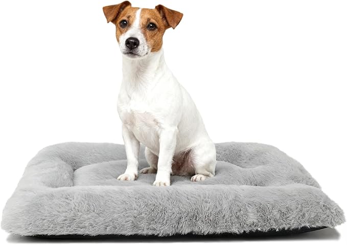 zihapgpzp 24 Inch Dog Crate Bed Washable, Comfort Fluffy Plush Dog Cushion Kennel Pad for Small Doggie and Cats, Non-Slip and Machine Washable Deluxe Pet Sleeping Mat, 24" x 18"x 2", Light Grey
