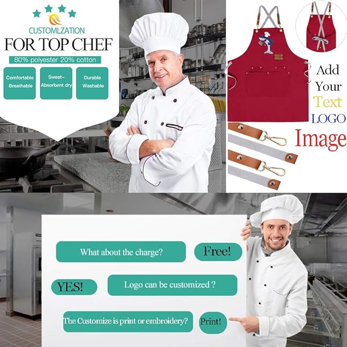 YOWESHOP Personlized Chef Apron Cross Back Apron with Adjustable Straps Canvas Embroidered & Printing