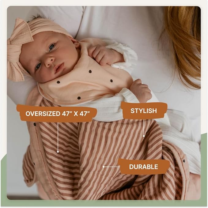 Parker Baby Muslin Blanket | 100% Soft Cotton Toddler Quilt & Baby Muslin Swaddle | Gender Neutral Design 47" x 47" Blanket