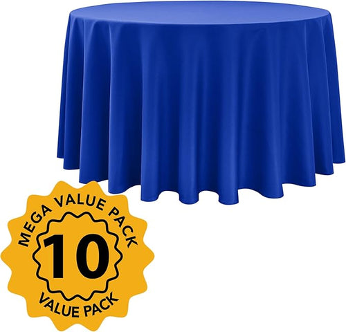 10-Pack Royal Blue Round Tablecloths, 108 Inches, Stain-Resistant Polyester for 4-5 Ft Round Tables - Washable Table Covers for Weddings, Banquets, Birthday Parties, Events