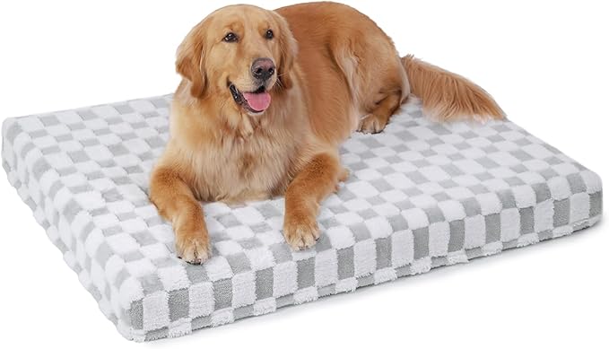 KSIIA Memory Foam Dog Bed Waterproof Dog Beds Orthopedic Crate Pad Supportive Crate Pads Soft Pet Mat for Small Pet Mats with Removable Washable Cover & Non-Slip Bottom, 30 x 20 Inch, Grey