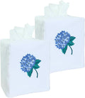 Fabric Tissue Box Cover Set of 2, Vintage Floral Embroidery Hydrangea Tissue Holder, Bouquet Wrapping Bag, Car Tissue Holder, Tissues Box Cover Square 4.5"X4.5"X5.5", White Square Tissue Box Cover