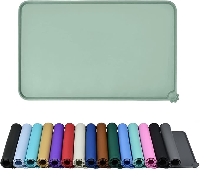 Reopet Waterproof Pet Feeding Mat with High Raised Edges, Heavier and Thicker Placemats for Cat Dog Water Bowl with BPA Free, Dogs Cats Food Mats for Messy Drinkers to Prevent Spill and Protect Floors