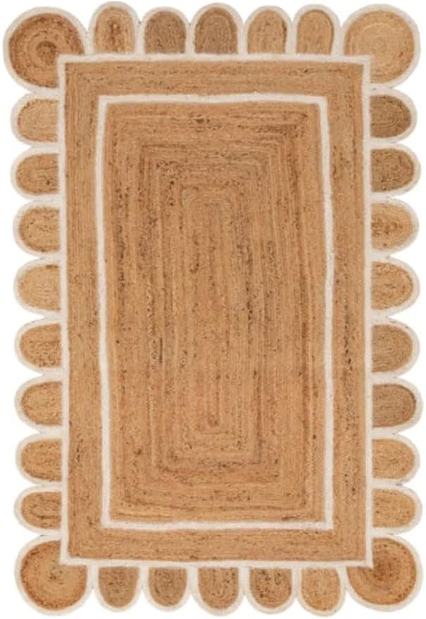 Scallop Pattern Jute Bohemian Area Rug (Off White, 2'x3')