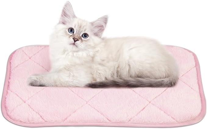 NWK Fluffy Self Warming Cat Mat, Cat Blanket, Thermal Dog Mat, Washable, Non-Slip Bottom for Sofa & Crate & Kennel & Car Seat (Blush Pink, Small (20'' X 16'' X 0.4''))