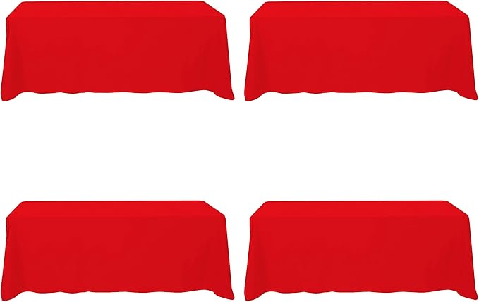 BRILLMAX 4 Pack Red Tablecloths for 8 Foot Rectangle Tables 90 x 156 Inch - 8ft Rectangular Bulk Linen Polyester Fabric Washable Cloth Cover for Wedding Reception Banquet Birthday Party